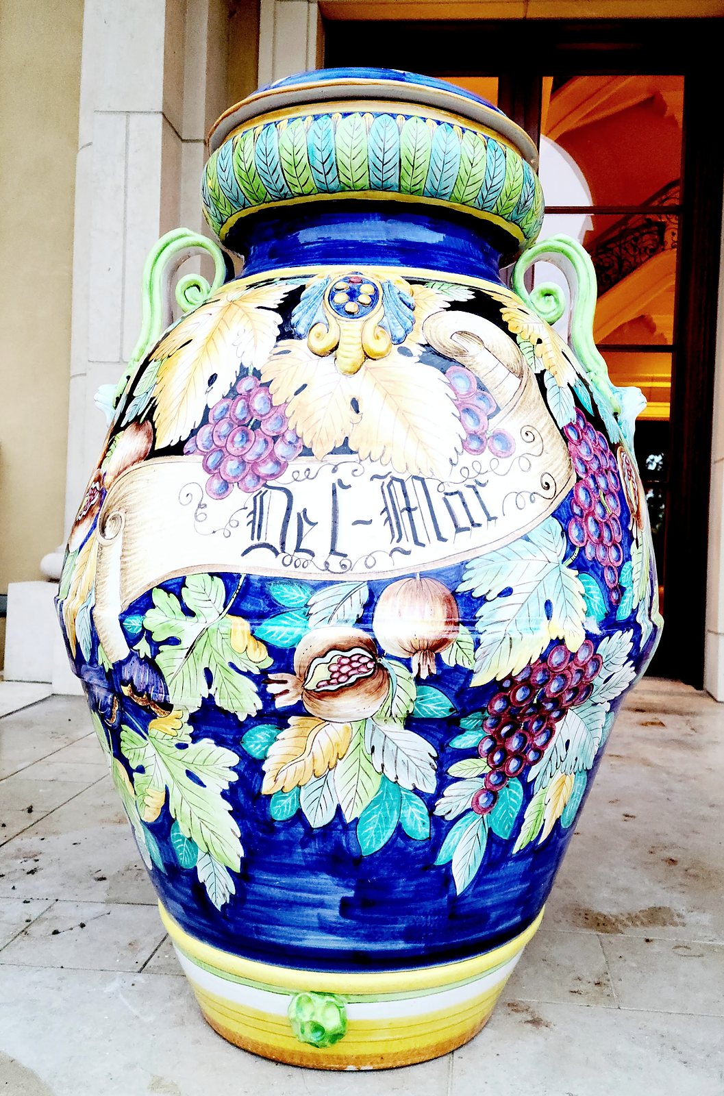 Hand-painted ceramic urn inscribed Del-Mar
