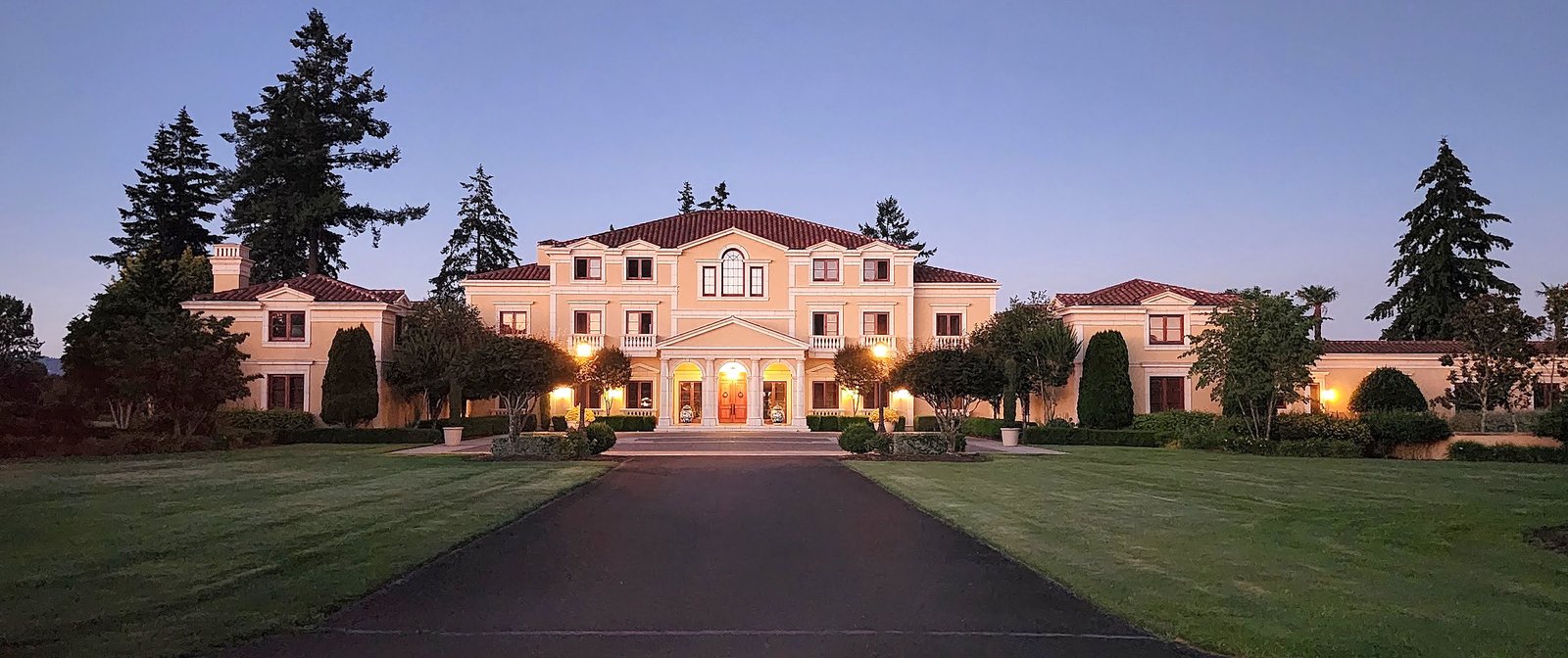 Villa lit at dusk