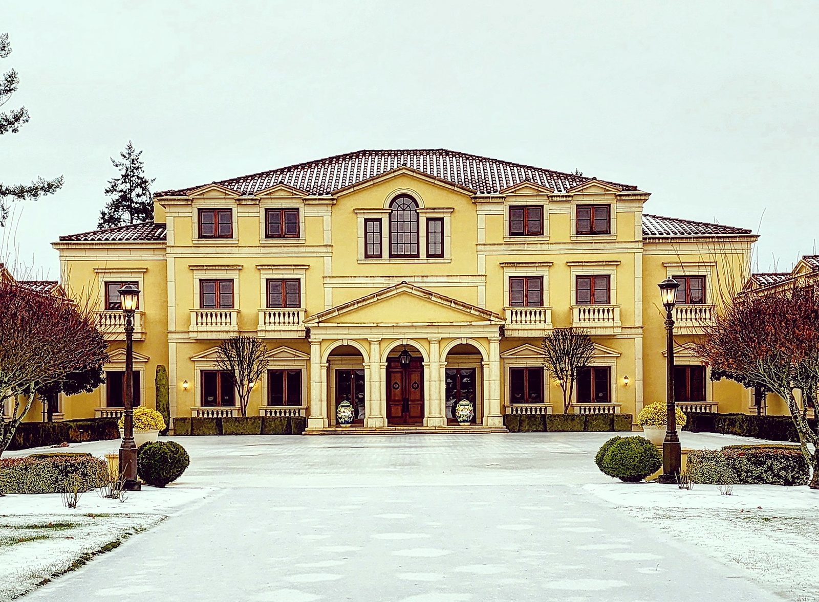 Villa facade after snowfall