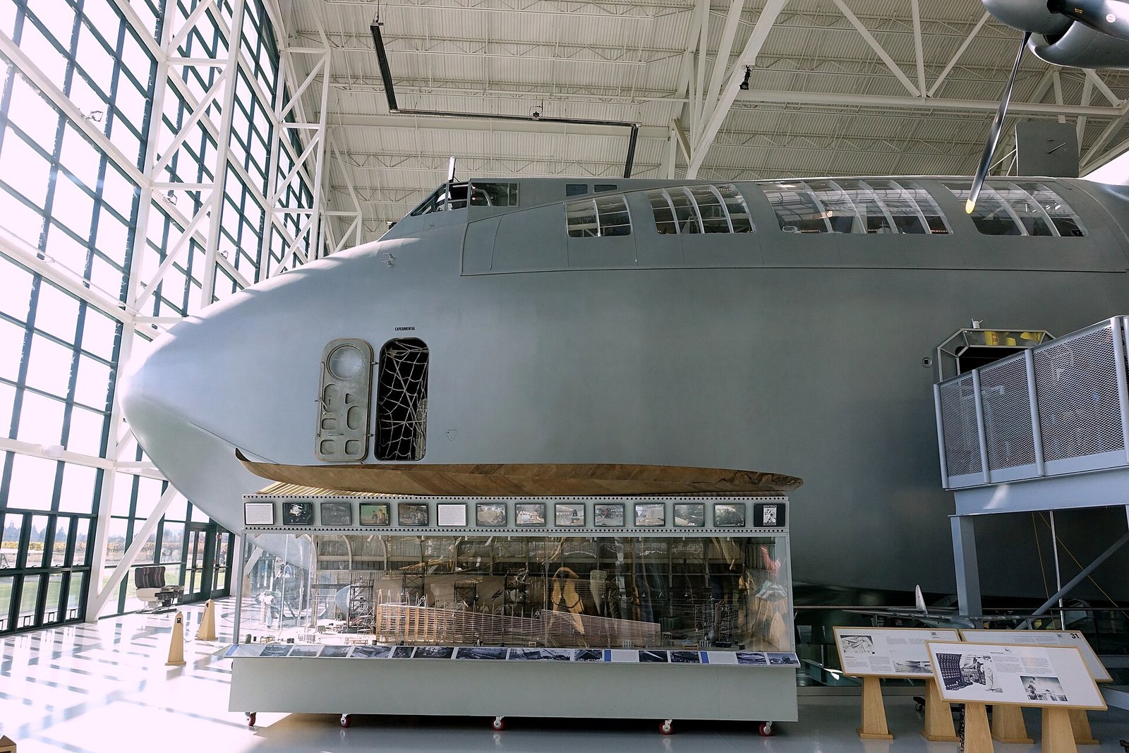 The Hughes H-4 Hercules flying boat on display inside the museum in McMinnville