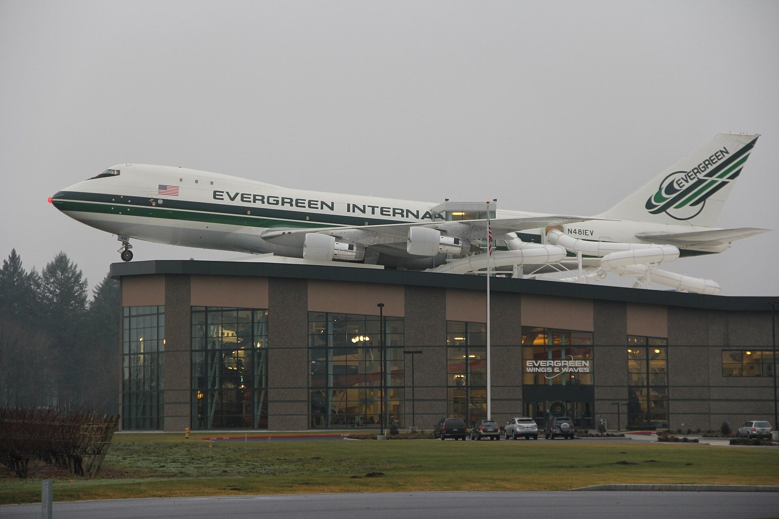 Boeing 747 mounted on the roof of the Wings and Waves waterpark